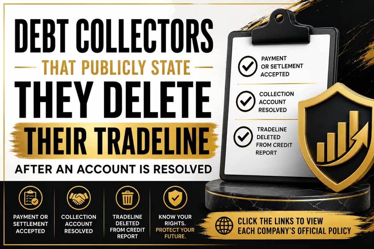 Debt Collectors That Publicly State They Delete Their Tradeline After an Account Is Resolved