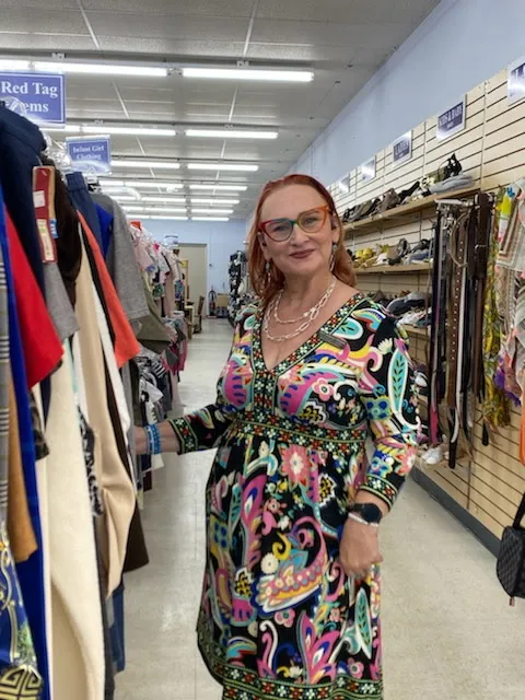 Heidi McKinney, personal stylist, shopping in a consignment store