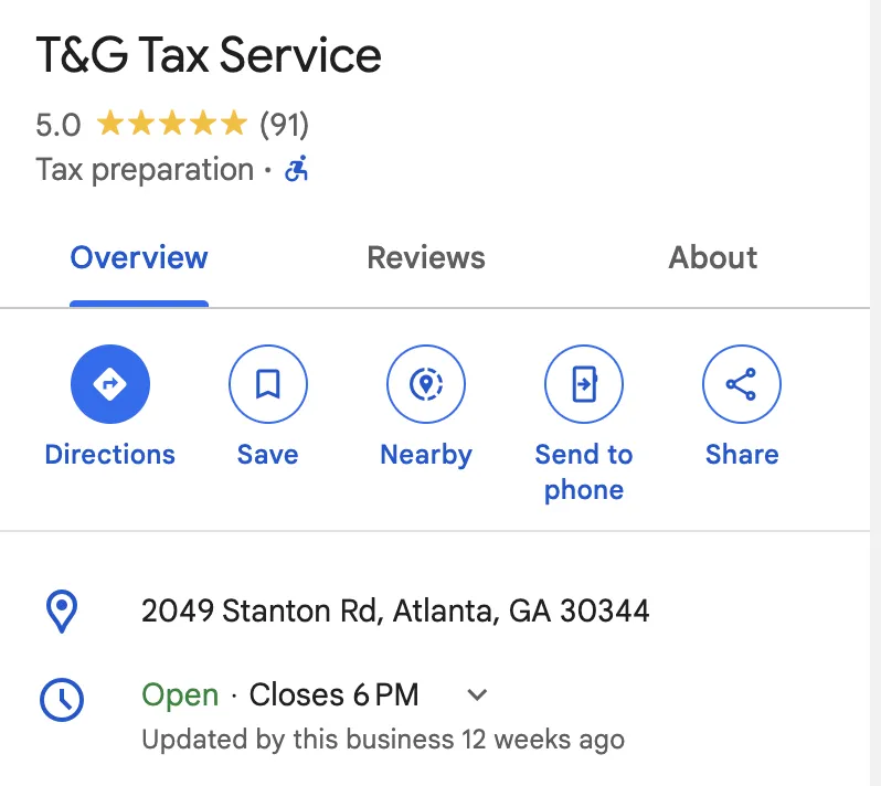 T&G Tax Service Google reviews
