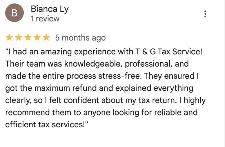 T&G Tax service Google review 2