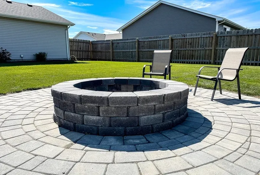 Custom paver fire pit installed in a backyard in Rosemead, California