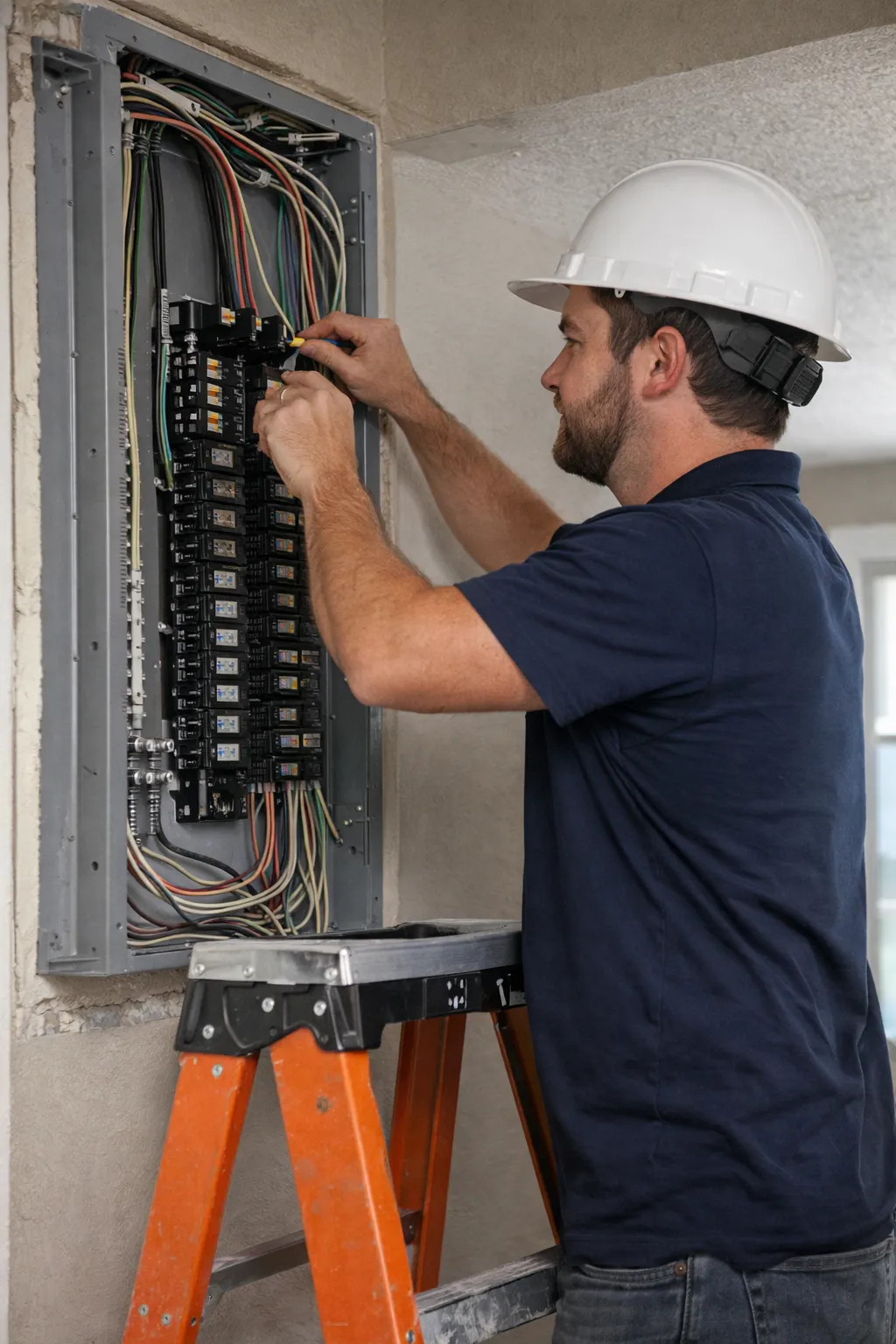 Electrician repairing electric panel
