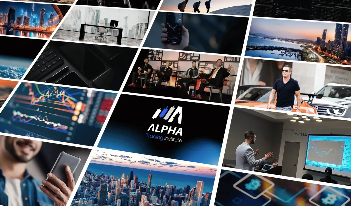 Collage of trading scenes and events representing Alpha Trading Institute’s community and educational offerings, including market analysis, strategy sessions, and expert-led discussions. Join Alpha Trading to refine your strategies, gain market insights, and connect with ambitious traders. Leading crypto experts like Cory Kromray and Noah Defraties