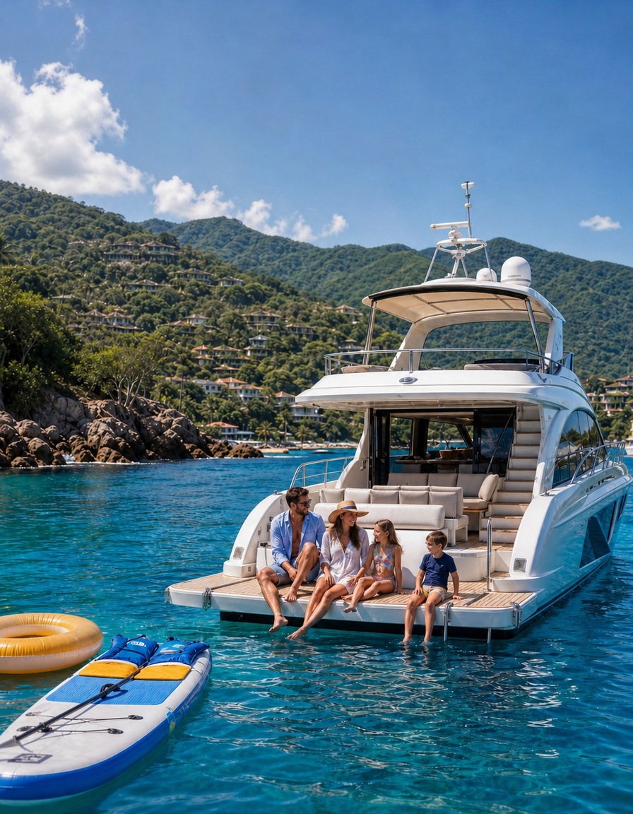 Family enjoying a luxury yacht charter in Banderas Bay