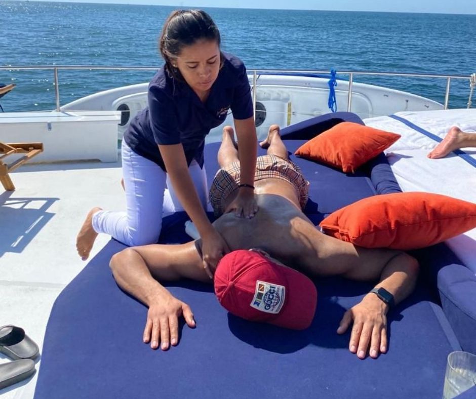Massage setup onboard luxury yacht