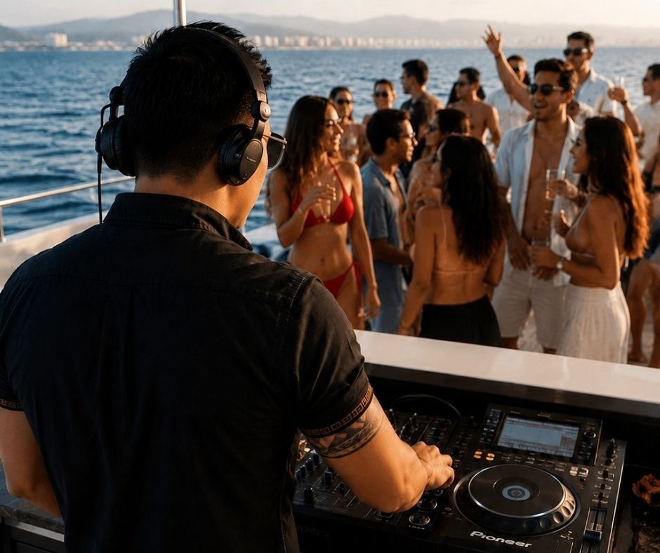Private DJ performance on yacht deck