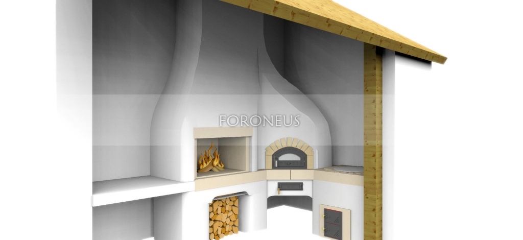 3D návrh: letná kuchyňa s murovanou pecou