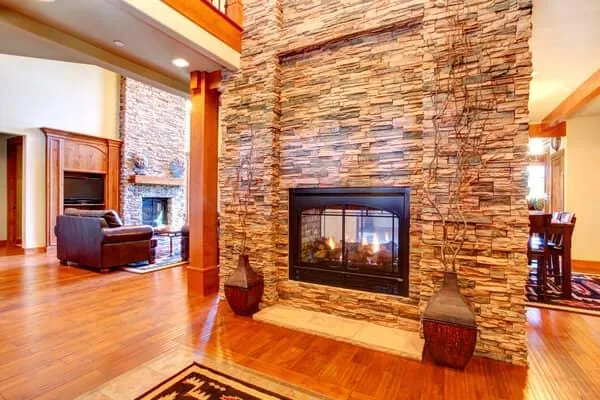 Stacked stone masonry fireplace in Durham NC