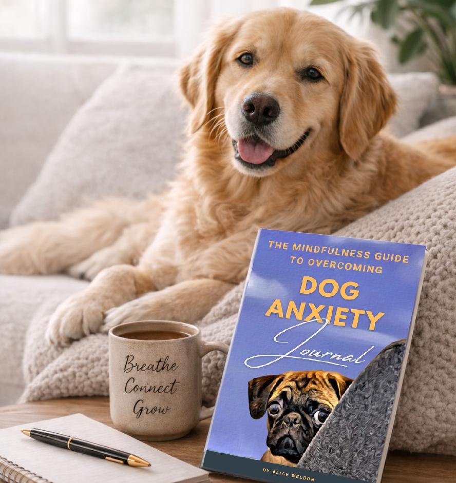 Calm dog with Mindfulness Guide o Overcoming Dog Anxiety Journal