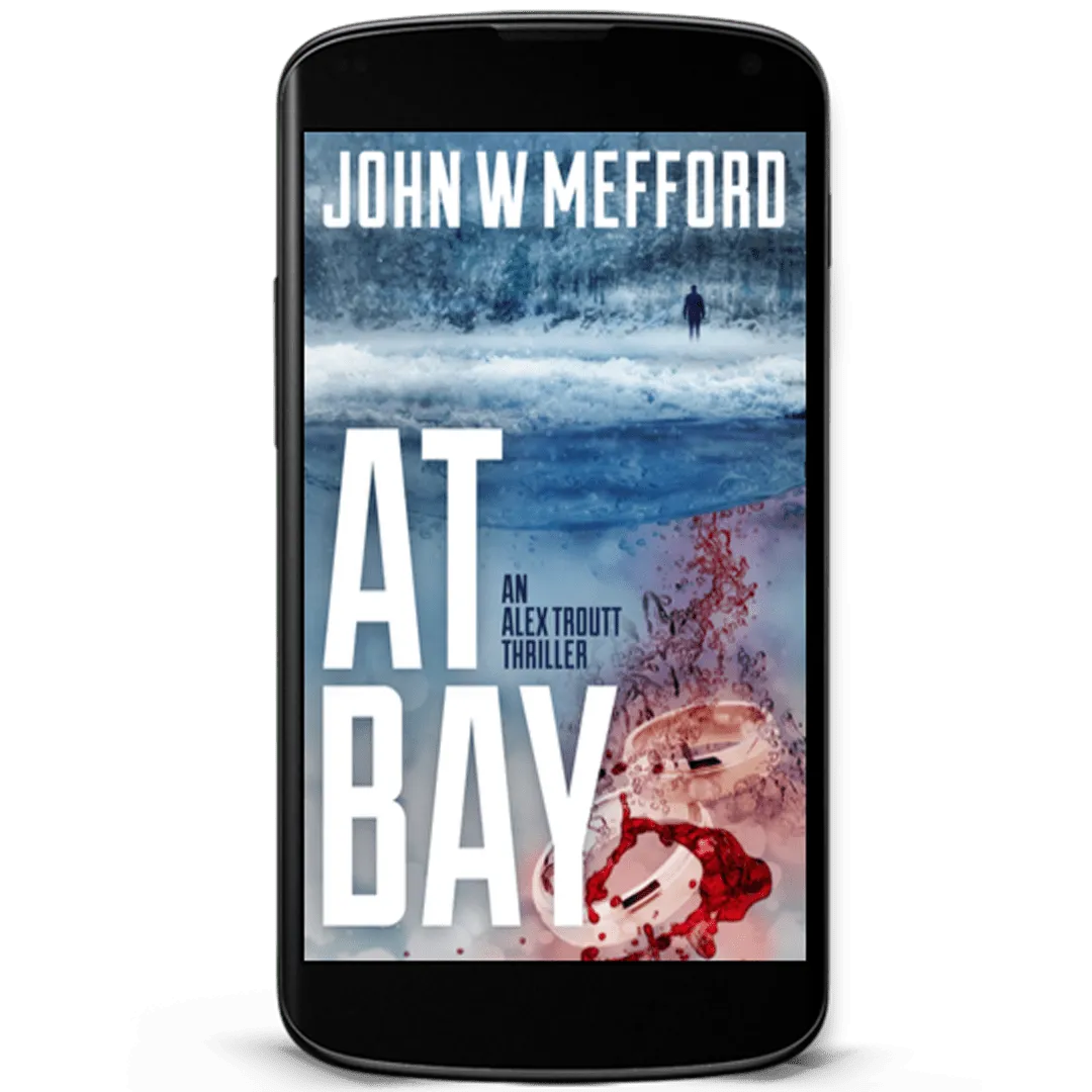 At Bay by John Mefford. Ocean lapping against shore with blood in water.