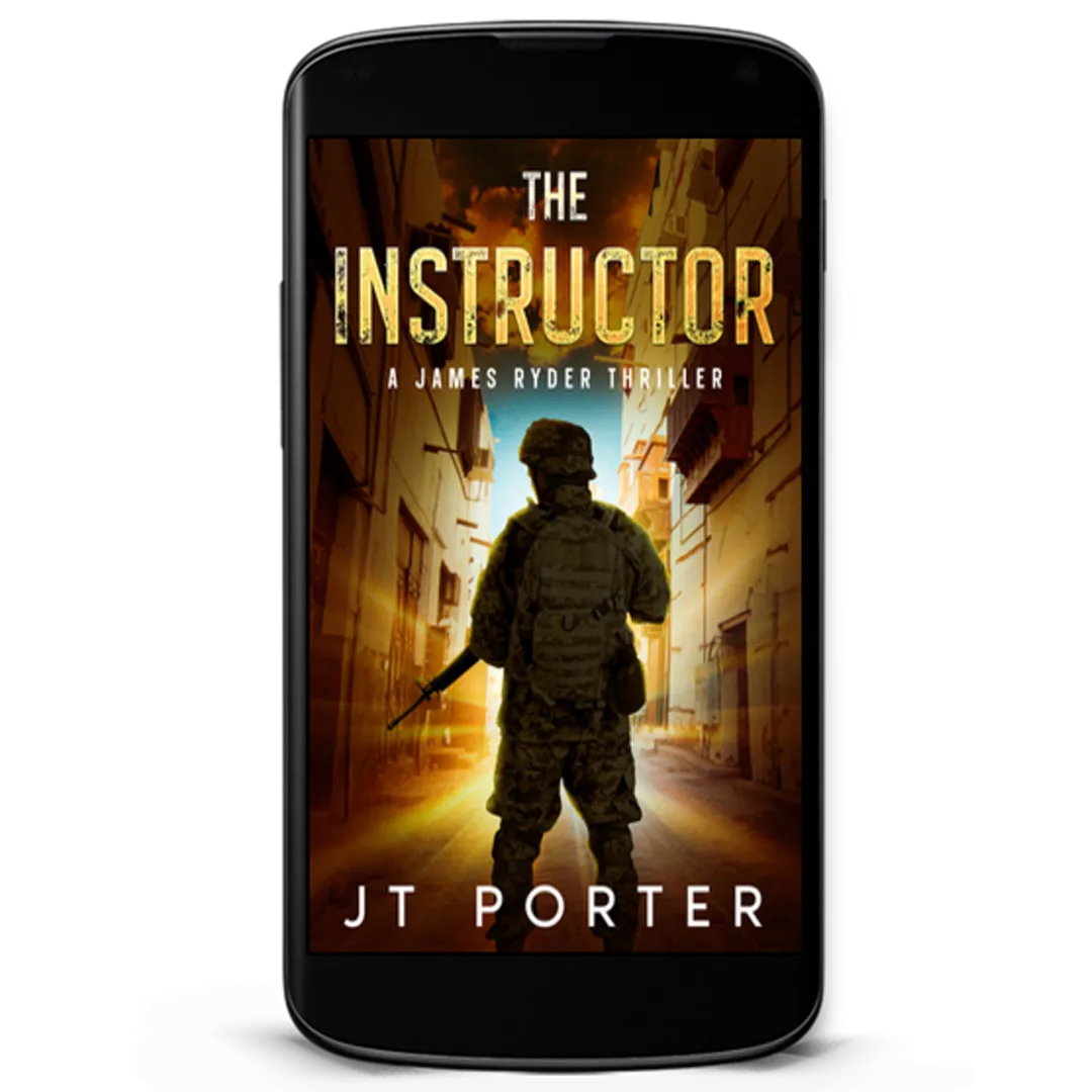 Book Cover: The Instructor by JY Porter. A soldier on a deserted street in shades of brown points his rifle to the ground. 
