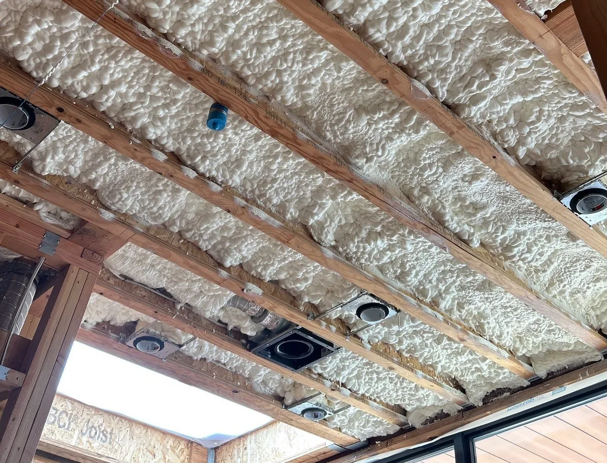 Spray Foam Insulation showing consistent insulation coverage