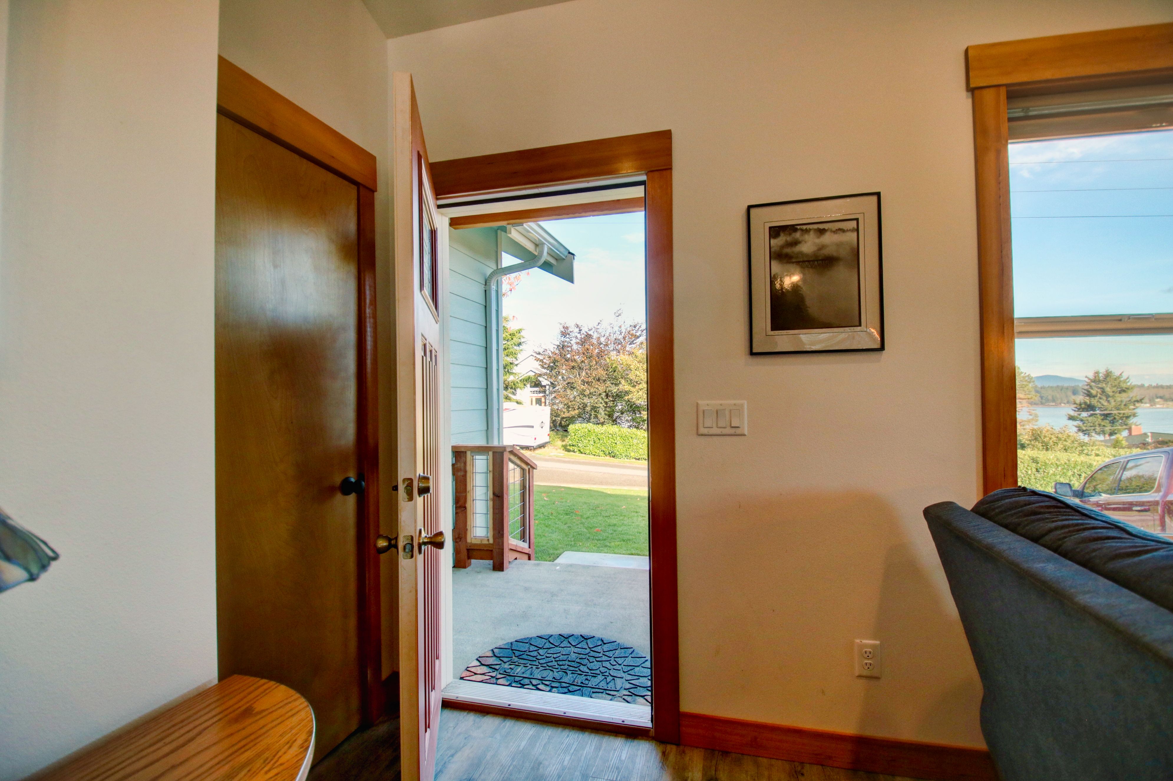 Entryway of an Anacortes home with a water view