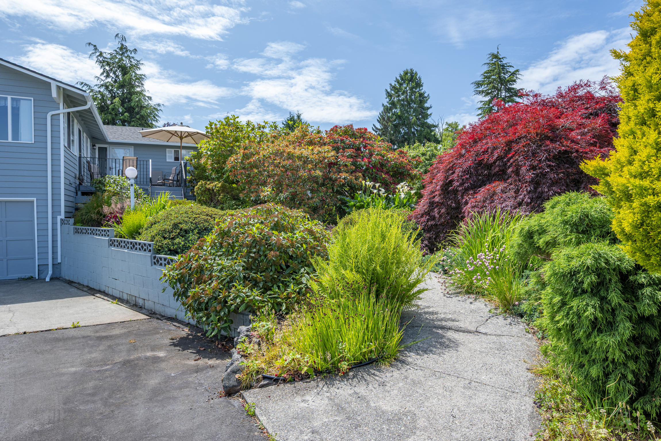 Terraced garden and patio at an Anacortes home