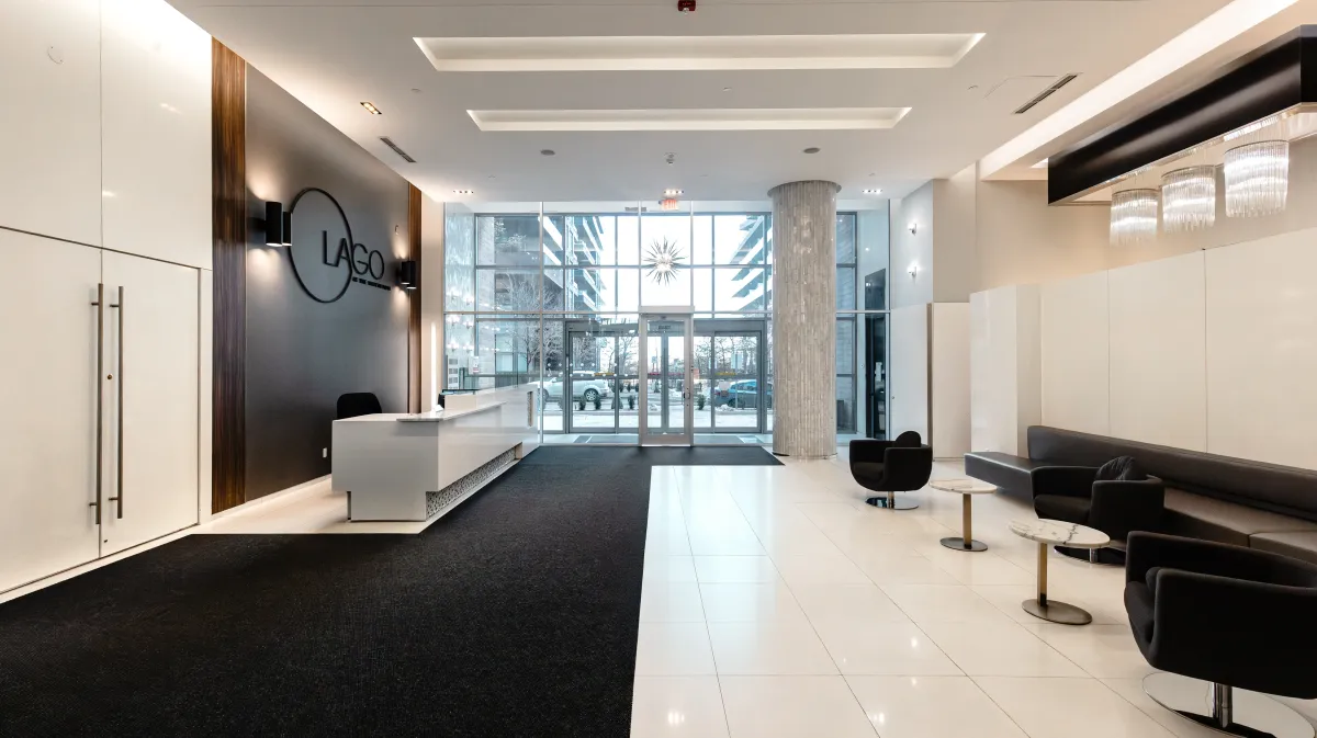 24-hour concierge and practical lobby entrance at 56 Annie Craig Dr #3408 in Mimico Waterfront.