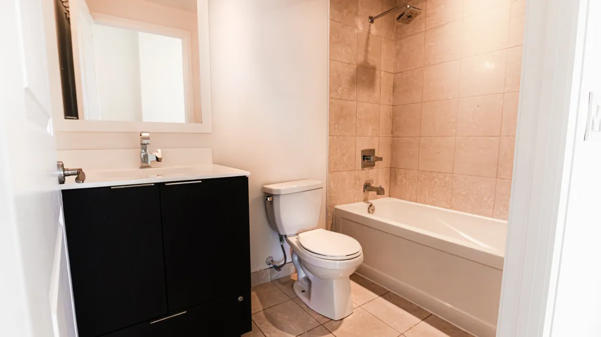 Modern 1-bath suite interior at 56 Annie Craig Dr #3408, Etobicoke, featuring contemporary cabinetry.