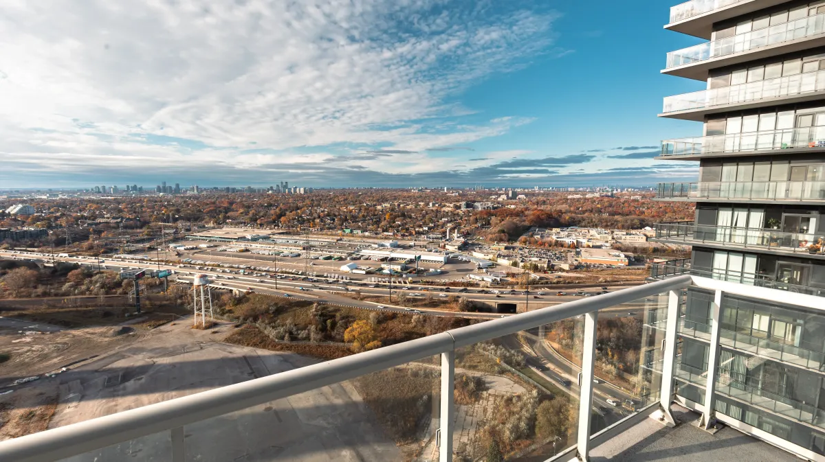 Private wraparound balcony at 56 Annie Craig Dr #3408, Lago at the Waterfront, in Humber Bay Shores.