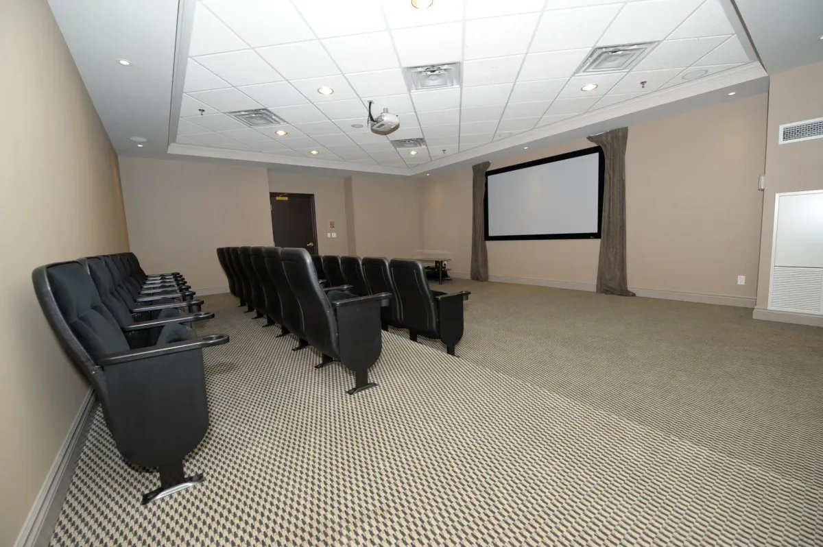 Private cinema and entertainment theatre room for residents at 30 Grand Trunk Crescent Unit 509 Toronto.