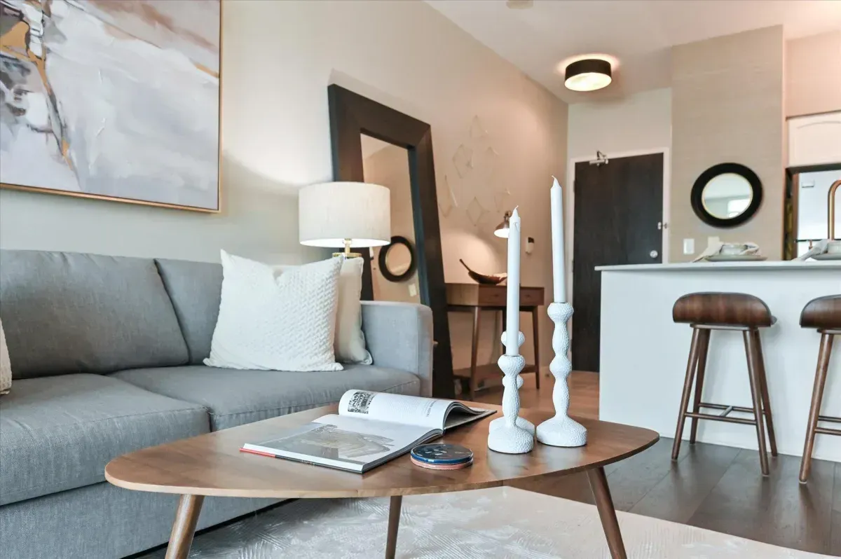 Meticulously maintained living space with hardwood floors and designer finishes in Toronto 1-bedroom condo.