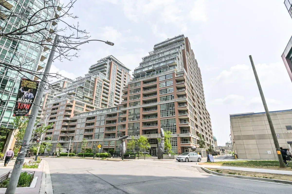 High-rise glass tower at King West Condominiums, 85 E Liberty St, Liberty Village, Toronto.