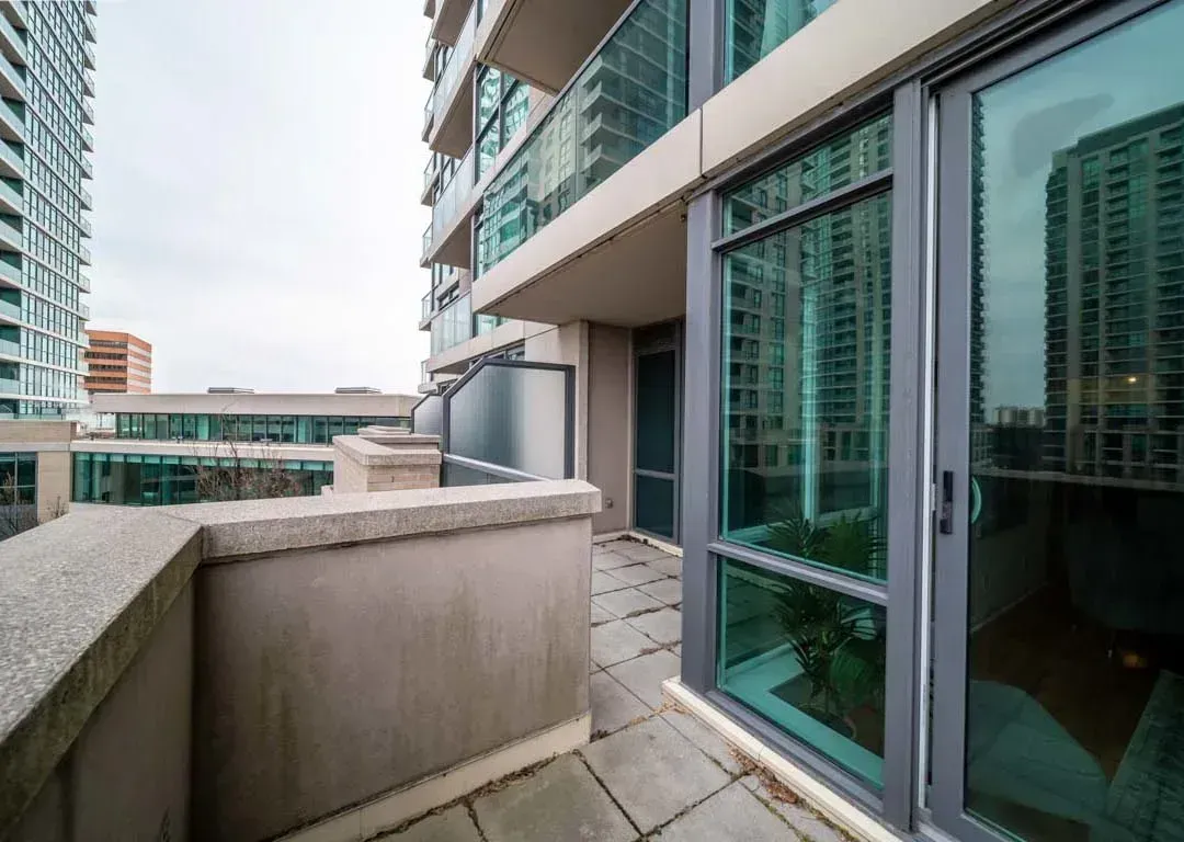Rare oversized double terrace at 235 Sherway Gardens Rd #401, offering a private outdoor retreat.