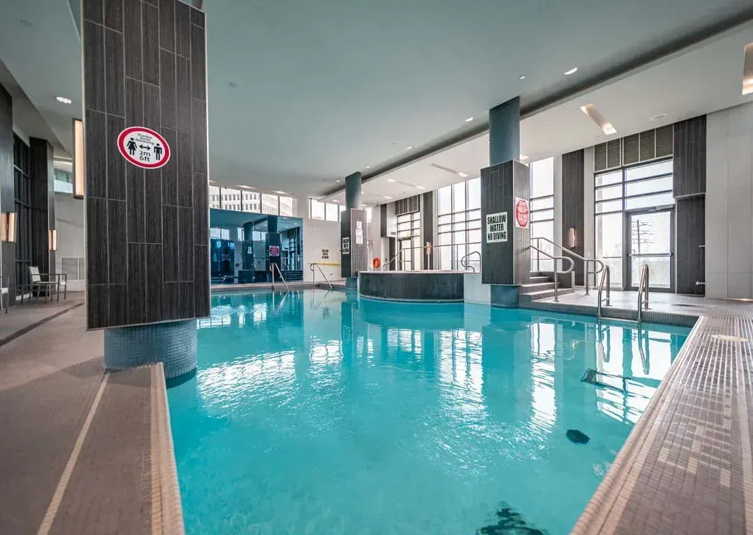 Indoor aquatic pool at One Sherway (235 Sherway Gardens Rd), part of the 17,000 sq. ft. amenity centre.