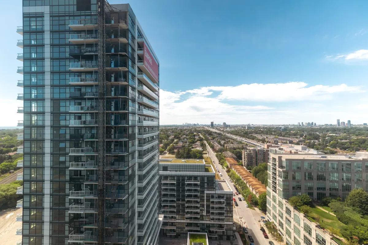 High-rise urban view from 155 Legion Rd N #2311 showcasing the vibrant Humber Bay Shores neighborhood.