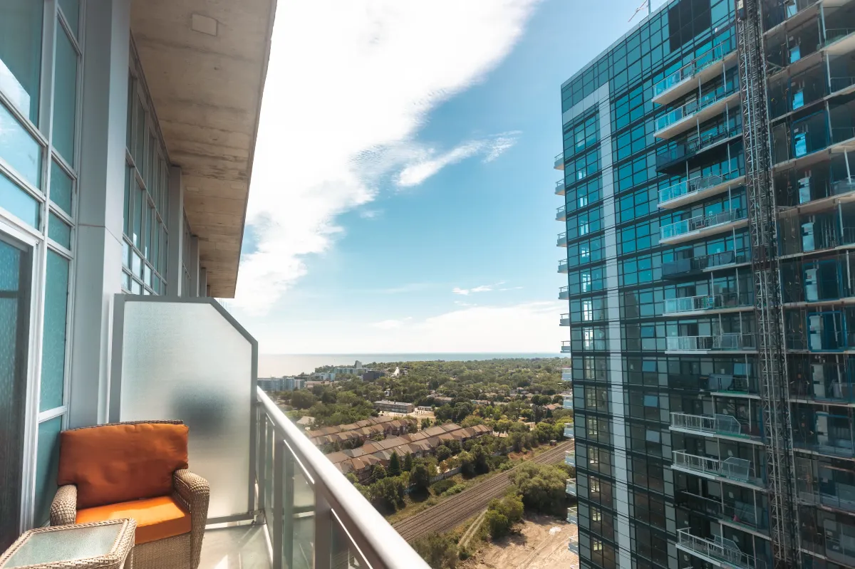 Scenic view from the balcony of 155 Legion Rd N #2311 highlighting the "sky-high sophistication" of iLofts.