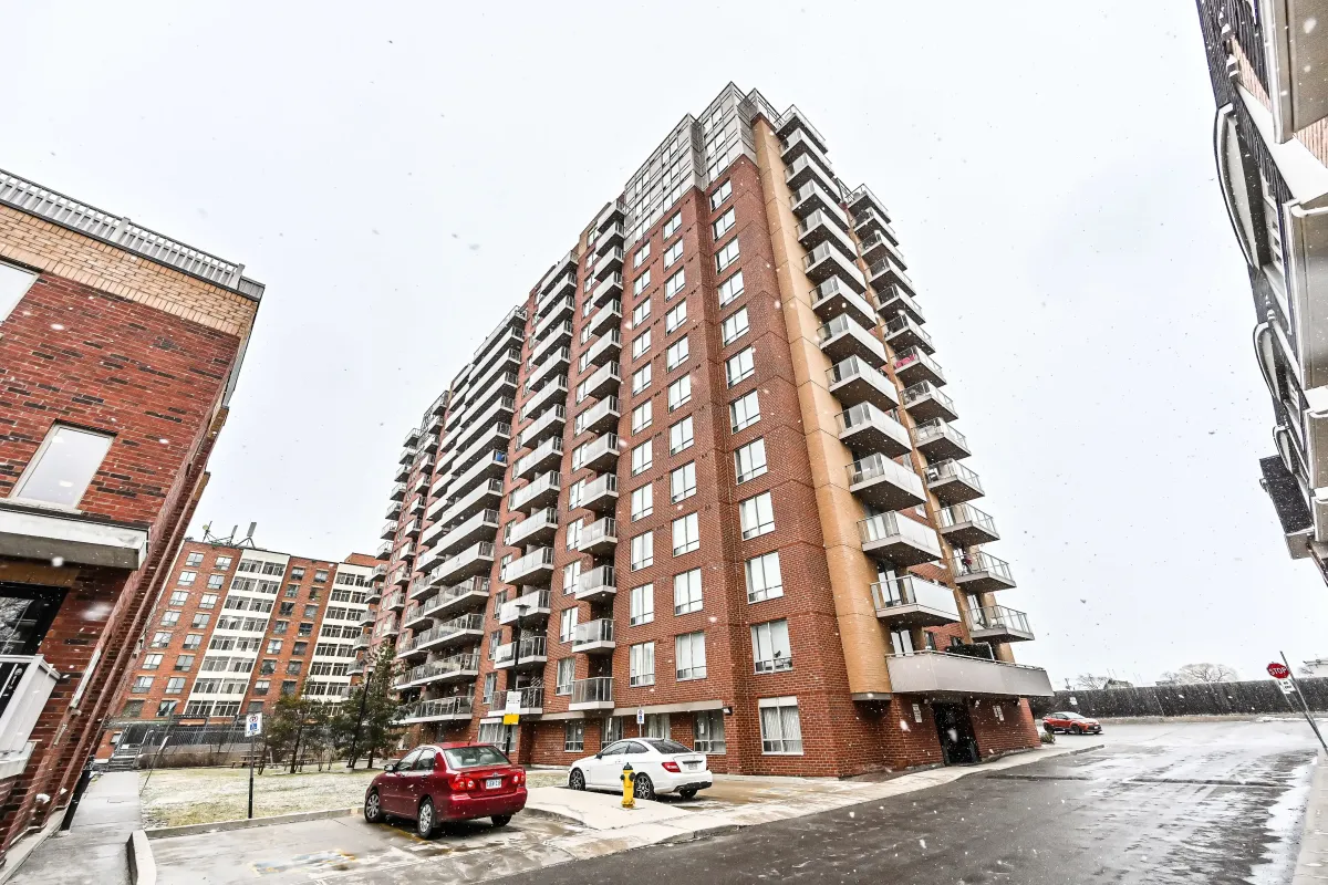Modern brick high-rise architecture of 1369 Bloor St W, Suite 1416, showcasing the urban residential design of the beBloor condos.