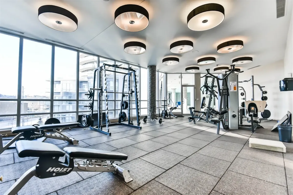 Beautiful gym with high end equipment at 2230 Lake Shore Blvd West.