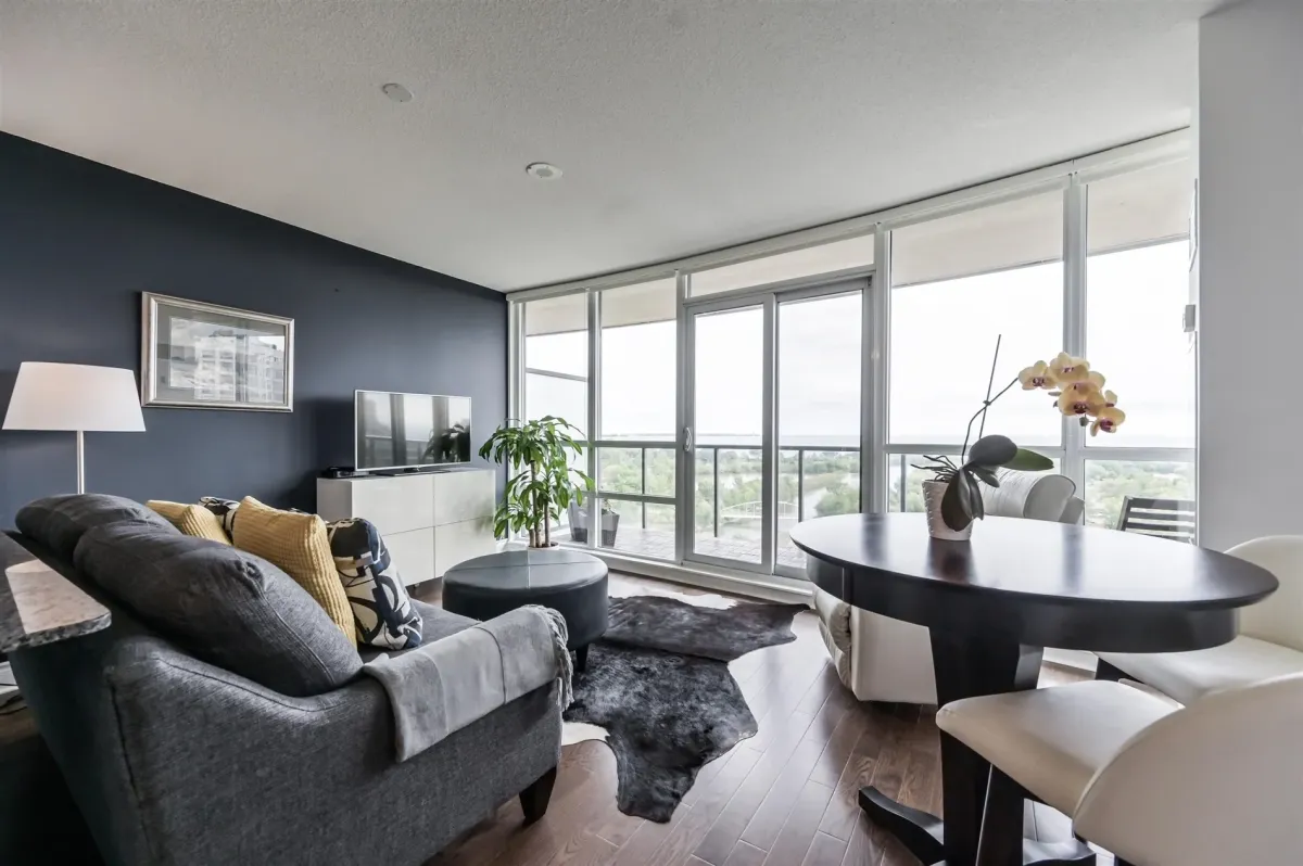 beautiful open concept living room with million dollar unobstructed lake view
