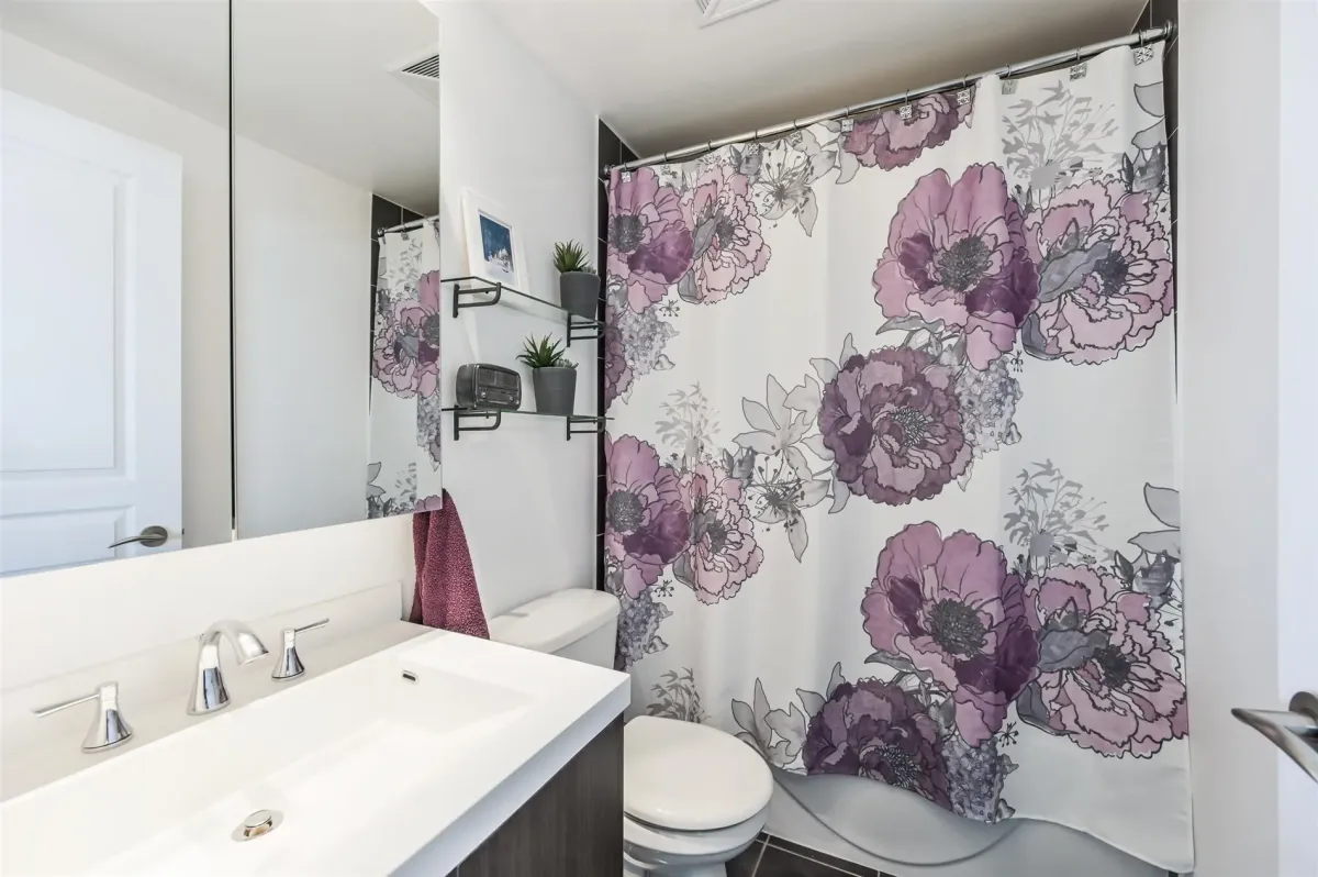 Contemporary bathroom with modern vanity at 2230 Lake Shore.