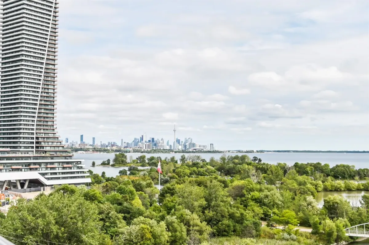 Coffee with a view of the city of Toronto downtown and CN tower from the balcony