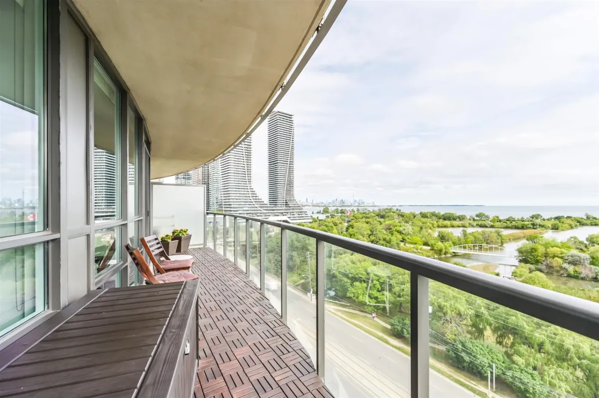 Expansive view from the balcony to the east with the lake and city view