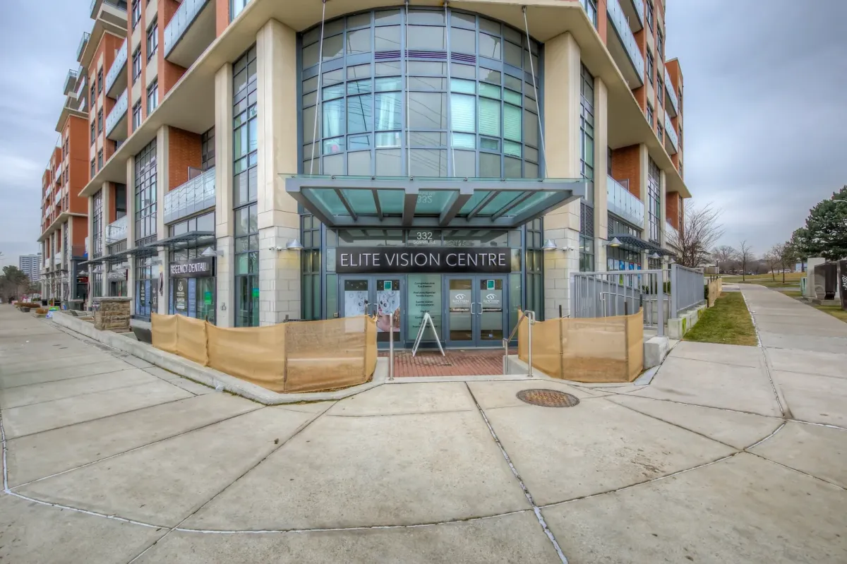 View of entrance into the shops on the main floor of 25 Fontenay Crt.