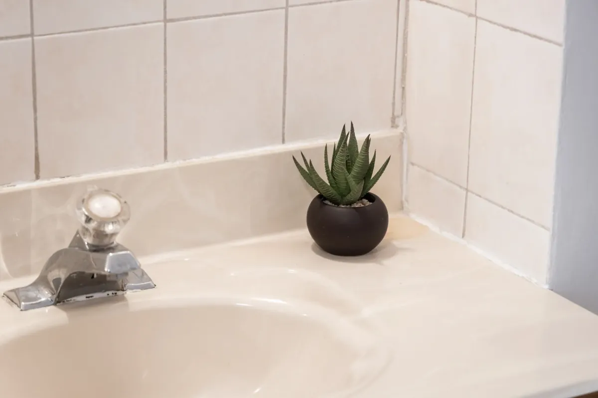 Sink with decor in bathroom at 56 Hickson St.