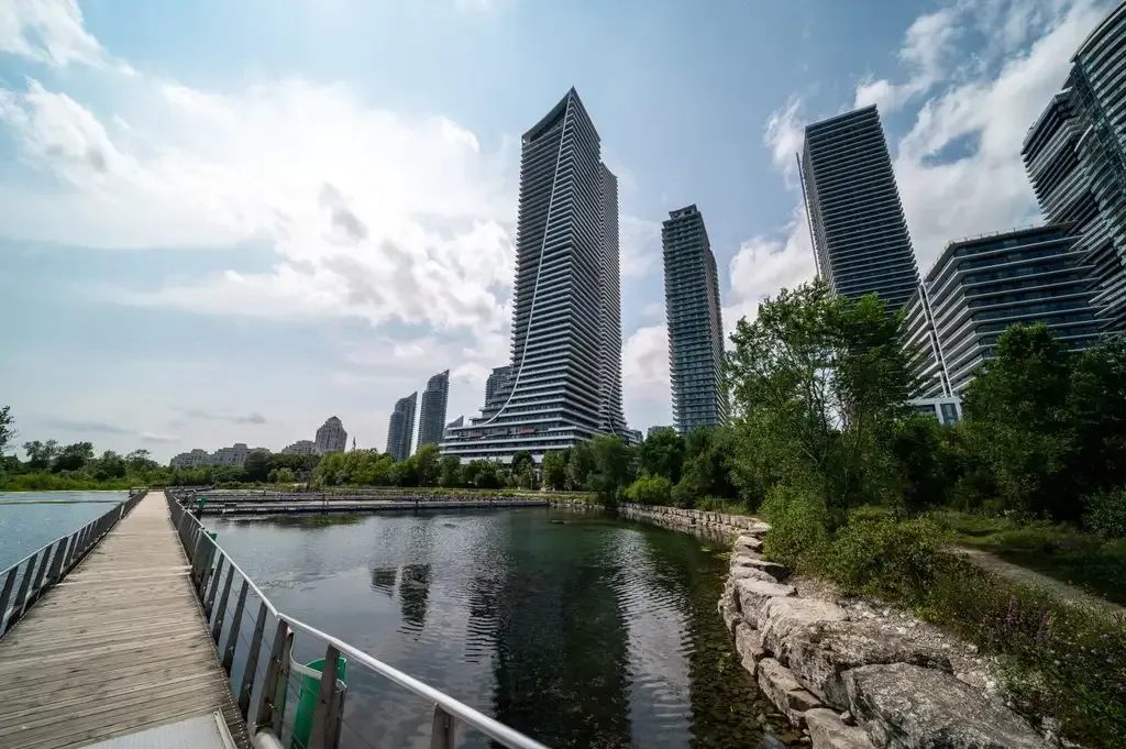 Scenic wooden boardwalk near 10 Park Lawn Rd, Unit 3402 in the Humber Bay Shores community.