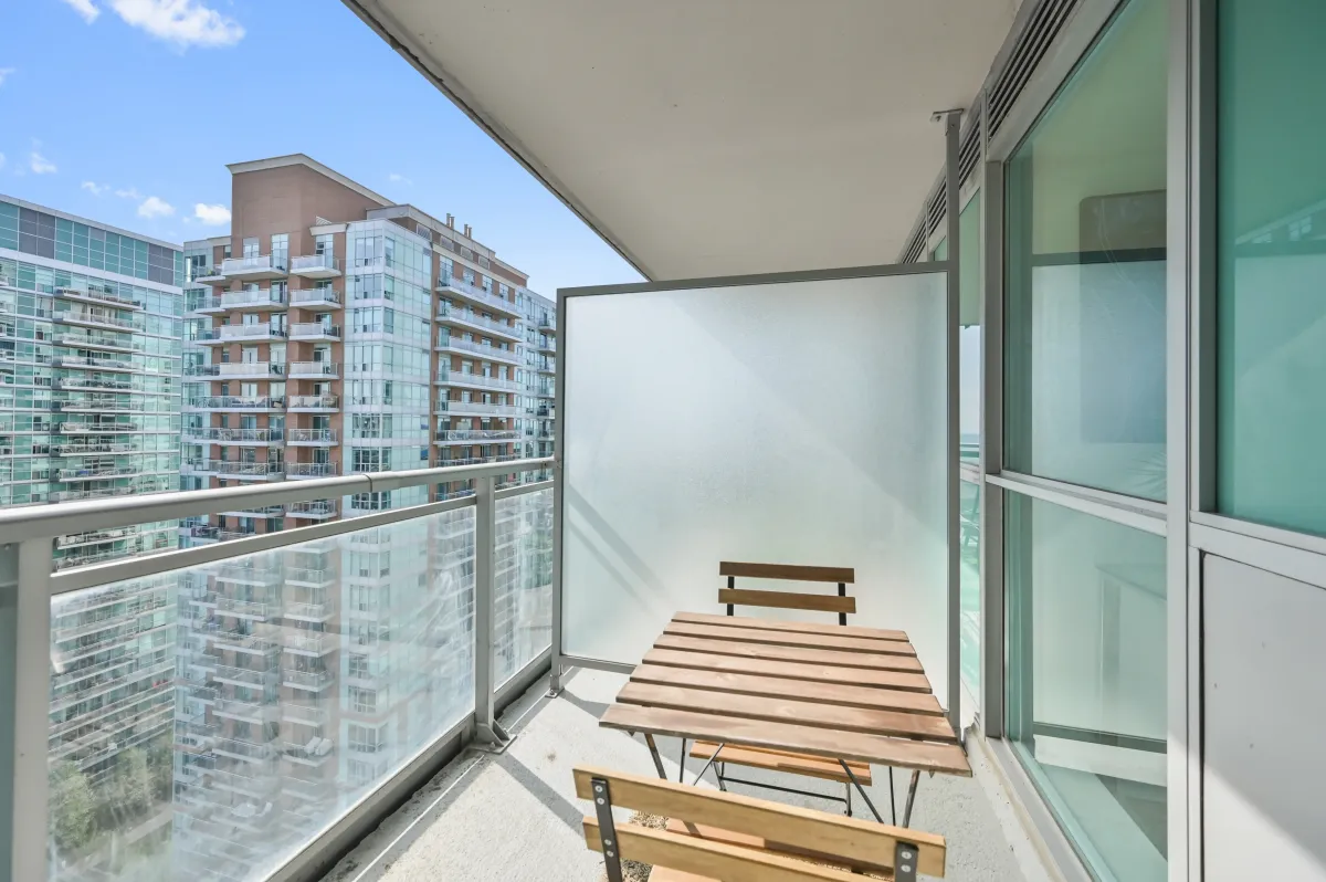 Looking out from the balcony of 100 Western Battery Rd, Unit 1911 toward the Liberty Village skyline.