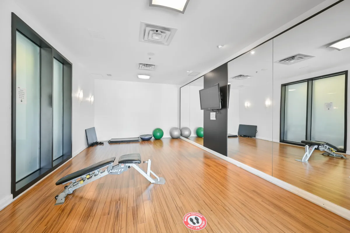 Bright and spacious fitness studio within the Vibe Club at 100 Western Battery Rd, Unit 1911.