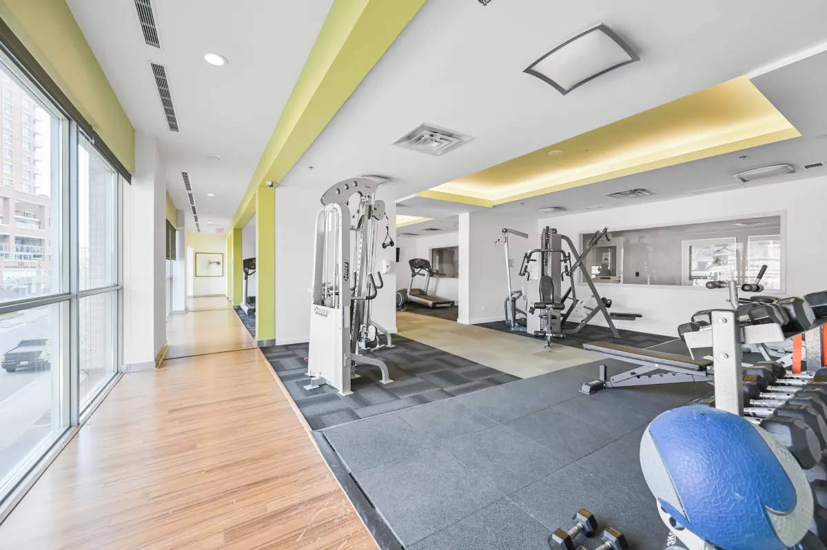 State-of-the-art gym and cardio equipment available to residents of 100 Western Battery Rd, Unit 1911.