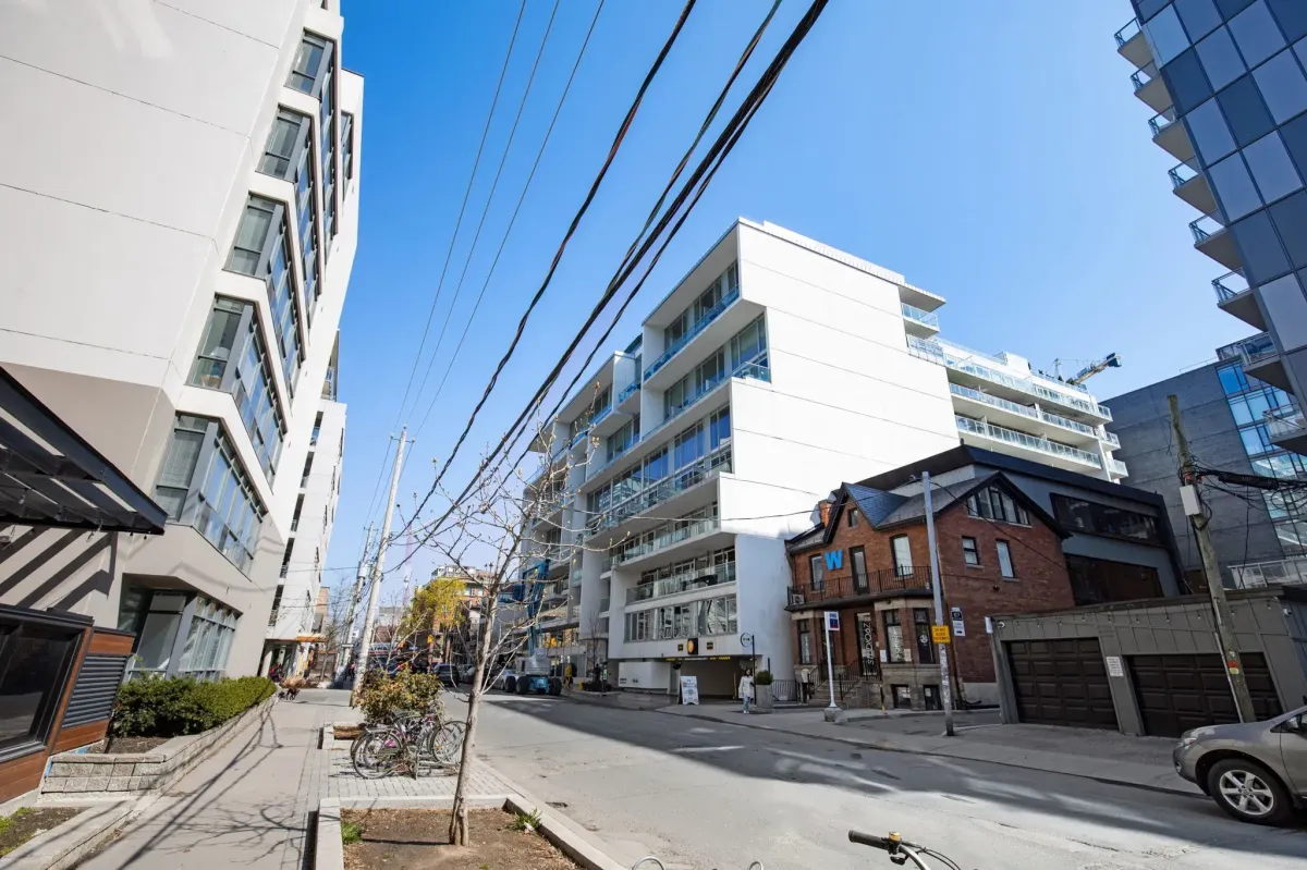 Architectural perspective of the Philippe Starck-designed facade and balconies at 75 Portland St #807.