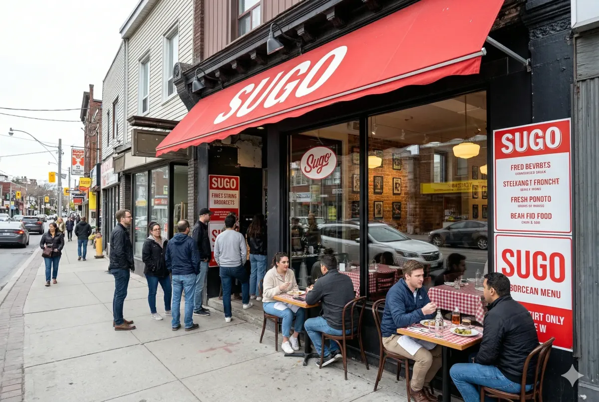 Classic Italian-American dining at Sugo in Bloordale Village, featuring their signature veal parm and red-checkered tablecloths in a Michelin-recognized Toronto restaurant.