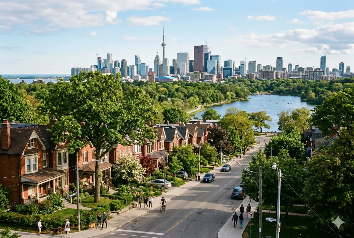 LeCyclists and pedestrians on a car-free West Road in High Park, highlighting the 2026 High Park Movement Strategy and improved active transportation.