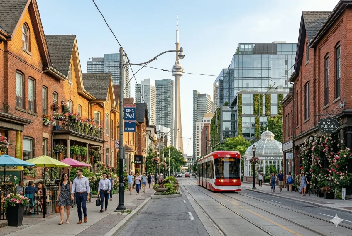 The soaring glass canopy and open-air pedestrian promenade at The Well, Toronto’s premier mixed-use hub in the King West neighborhood.
