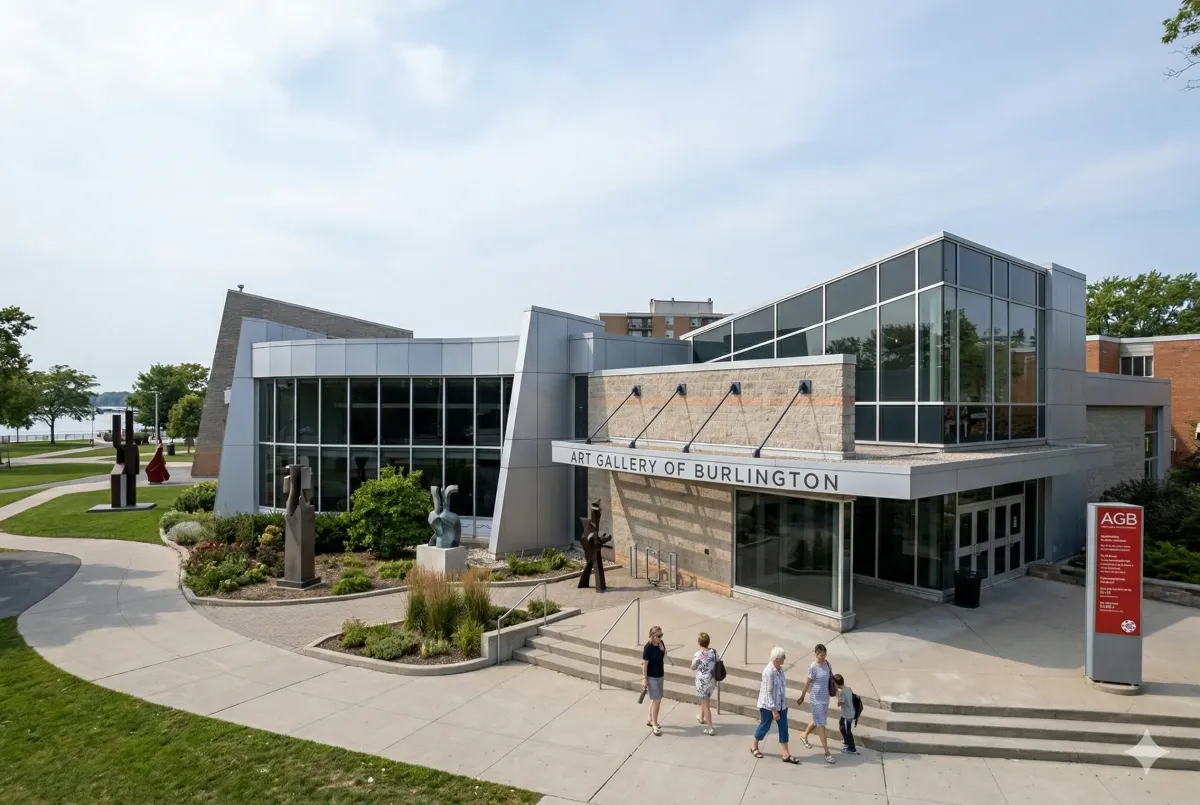 Exterior view of the Art Gallery of Burlington (AGB) on Lakeshore Road, a premier cultural destination on the downtown Burlington waterfront.