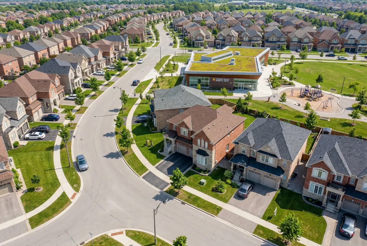 Modern detached homes and townhouses in the Mount Pleasant North community of Brampton.