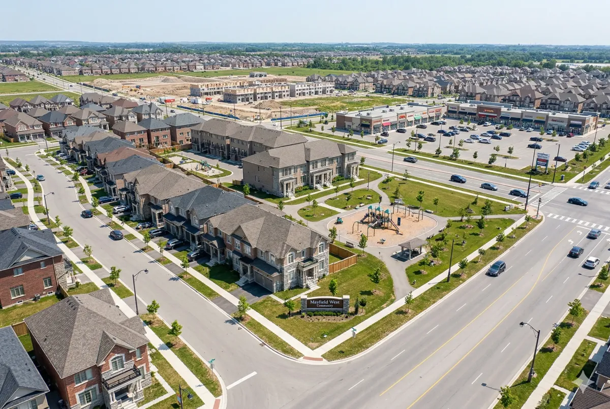 New detached homes in the Mayfield West Southfields community, a master-planned neighborhood in Caledon bordering North Brampton.