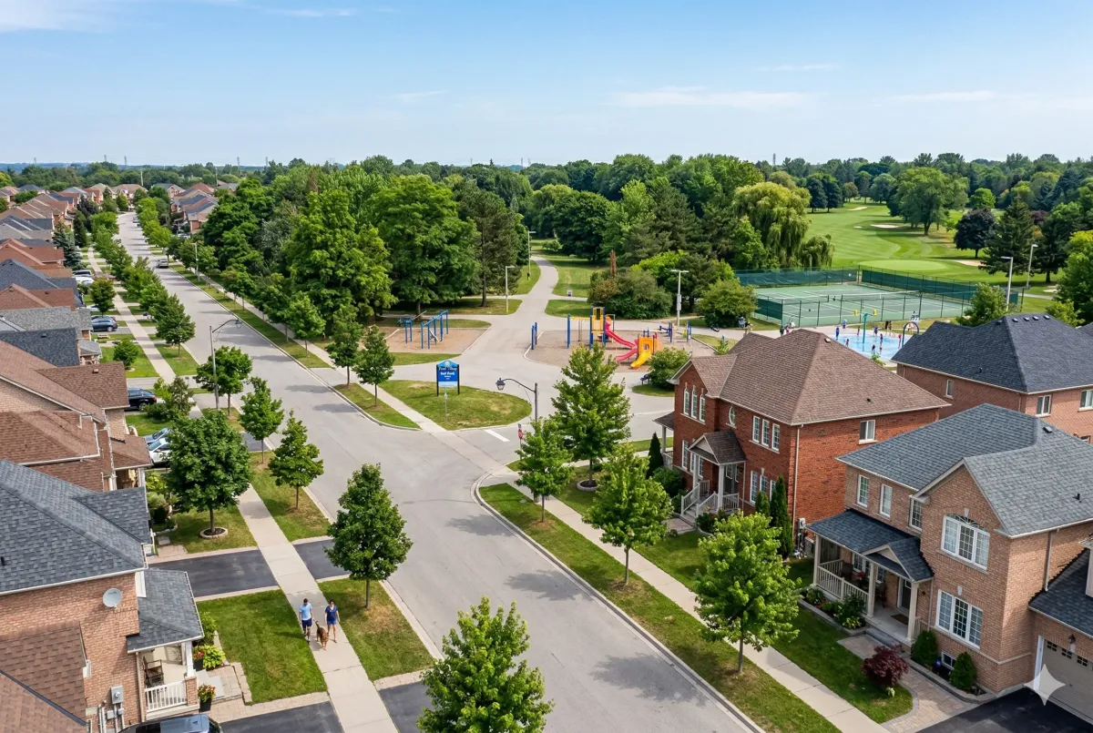Classic 1960s executive bungalow in Peel Village, Brampton, featuring a wide frontage, mature maple trees, and a meticulously manicured lawn.