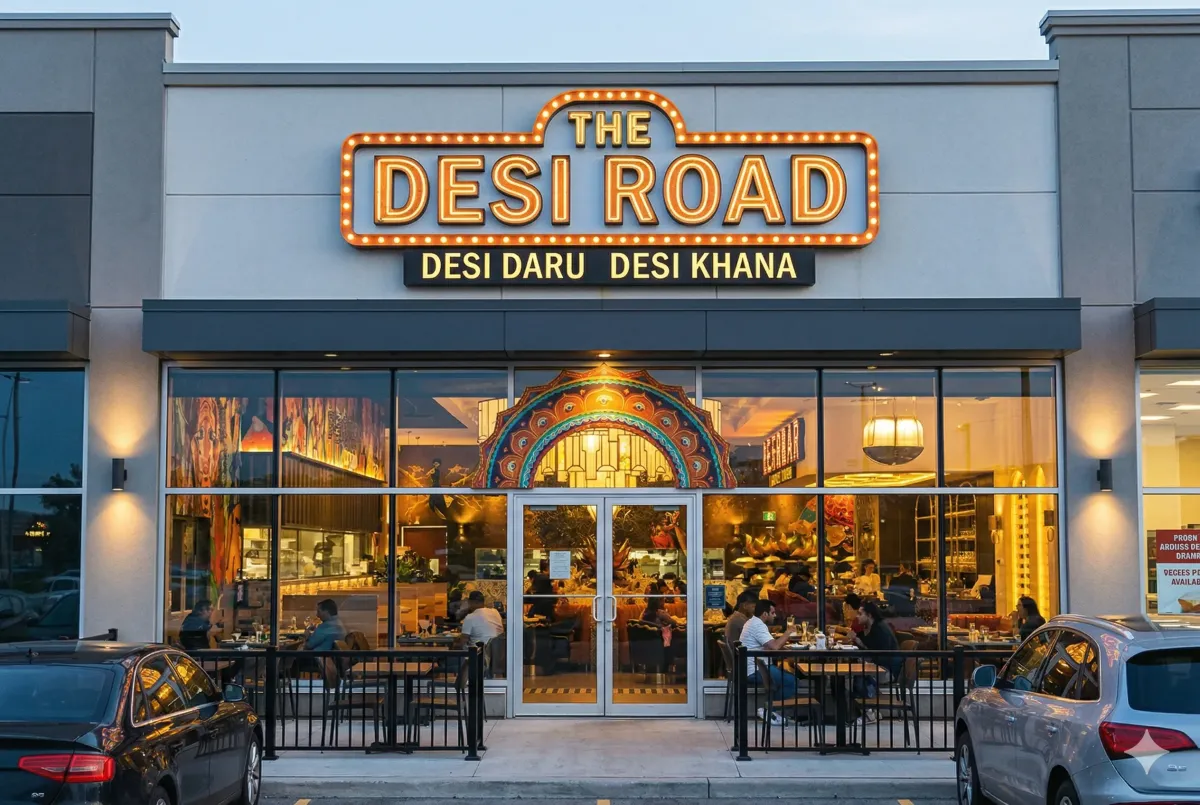 Street-level view of The Gore Road (Desi Road) in Brampton, showing the proximity to major spiritual landmarks like the Hindu Sabha Temple and local Gurdwaras.