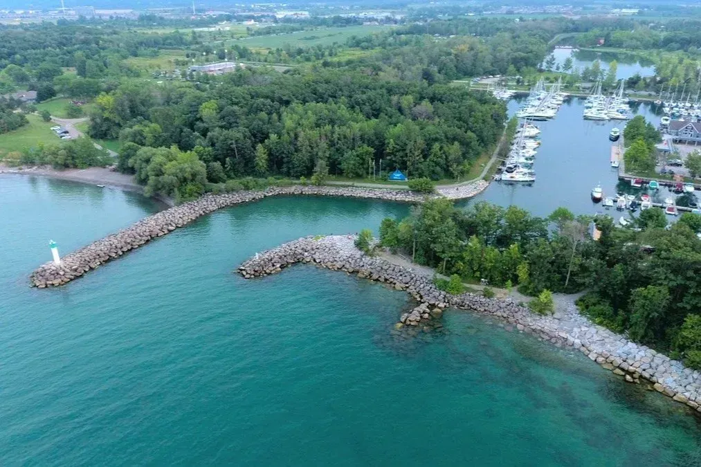 A charming street view of historic red brick buildings and architecture in downtown Hamilton.